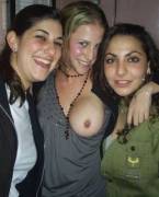 Tittybombing her friends