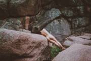 wild female spoted resting on a rock