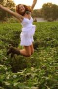 Jumping in a field