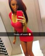 Snapchat brunette babe in red tight dress