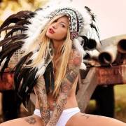 Blonde in Awesome Head Dress...