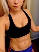 In a sports bra