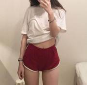 Selfie in red shorts