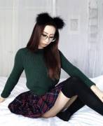 plaid skirt and glasses