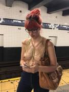 In the subway, on her phone (originally from r/EquallyTopless )