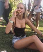 Sexy girl caught mid bite