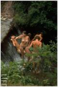 Bathing naked under a waterfall at the Woodstock Music &amp; Art Fair, 1969.