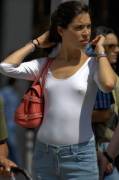 Tight white tops are bra-free tits best friend