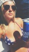 Showing off her beer