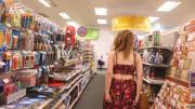 Busty redhead Kelsey Berneray flash in CVS