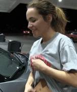 Embarrassed college girl flashing