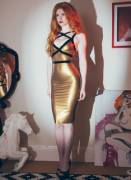 Redhead in Gold - I can't find a tighter dress than this