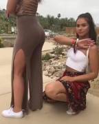 Smacking her friends ass