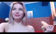 Skinny blonde teen face fucks herself