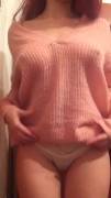 Double flash with bonus tweaking of her nipples [gif]