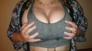 Titjob in grey sports bra