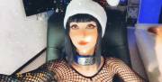 Purple Bitch XxxMas Hinata Hyuga Cosplay wearing a Fishnet top