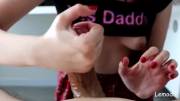 teen giving a handjob ruins daddy's cumshot