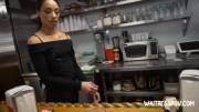 Skinny Ebony teen earning extra cash being a waitress