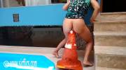 Latina Fucks Her Ass With a Giant Road Cone!