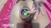 XXXL Glass Jar in Her Ass Filled With Balls!