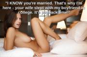 At first you'd ignored her, assuming she couldn't really be flirting with you. Now she had crossed a line. [cheating]