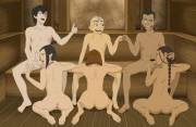 Azula, Suki and Katara help the boys sweat it ALL out