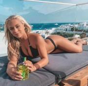 Blonde beauty visits Greece