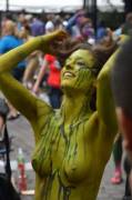 With body paint on