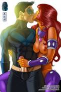 Starfire giving Nightwing a hand (TheBlackPharaoh) [Batman/Teen Titans/DC Comics]