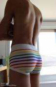 Another one of model boy V. [23m] in Garçon Model trunks - peachy butt!