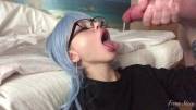 Hot Teen in Glasses makes a Sloppy Sucking