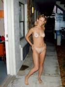 Outside her motel room