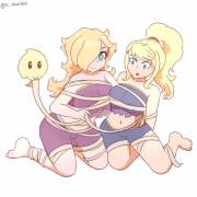 Rosalina &amp; Samus trying out the mummy wraps (Starlett/MissMoonified)