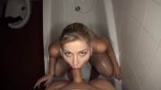 Abigaile Johnson sucking cock in the tub with great eye contact