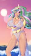 Humanized Celestia by buriedpoor (derpibooru link in comments)