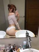 White panties red hair