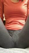 Peeing her yoga pants