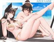 Atago &amp; Takao at the beach (Dishwasher1910) [Azur Lane]