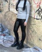 Woolen sweater and latex leggings | Find more here: https://www.instagram.com/scatter_socks/