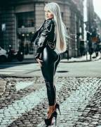 Blond in black