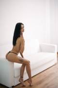 Skinny brunette with sexy long legs