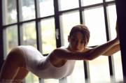 Bent over