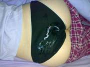 Looks like he pulled down her pyjamas and spurted!