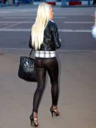 Sexy blonde in transparent leggings