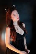 Redhead in cat ears