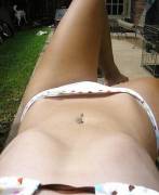 In her backyard
