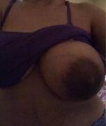 Big areola on wife's big tit