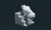Polygonal Bear walks up stairs