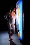 At the vending machine.